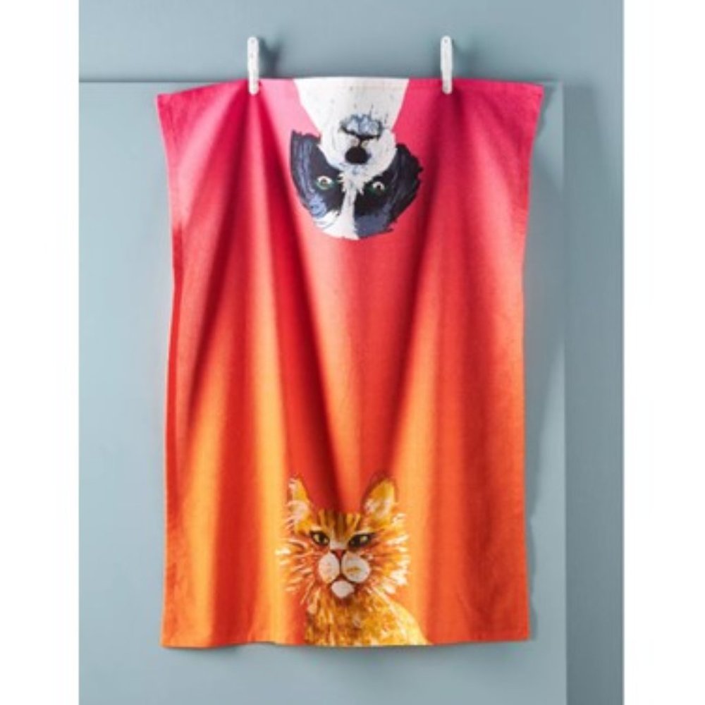 NWT-Anthropologie Carole Akins Furry Friends Dish Towel